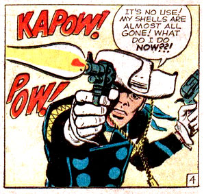 gun, gunshot, kapow, pow, Rawhide Kid (Johnny Bart), revolver, shootout, western