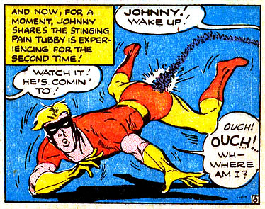 bee, insect, Johnny Quick (Johnny Chambers), ouch, pain, sting, superhero, verbal, yell