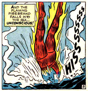fall, fire, hiss, Human Torch (Johnny Storm), ocean, steam, superhero, water